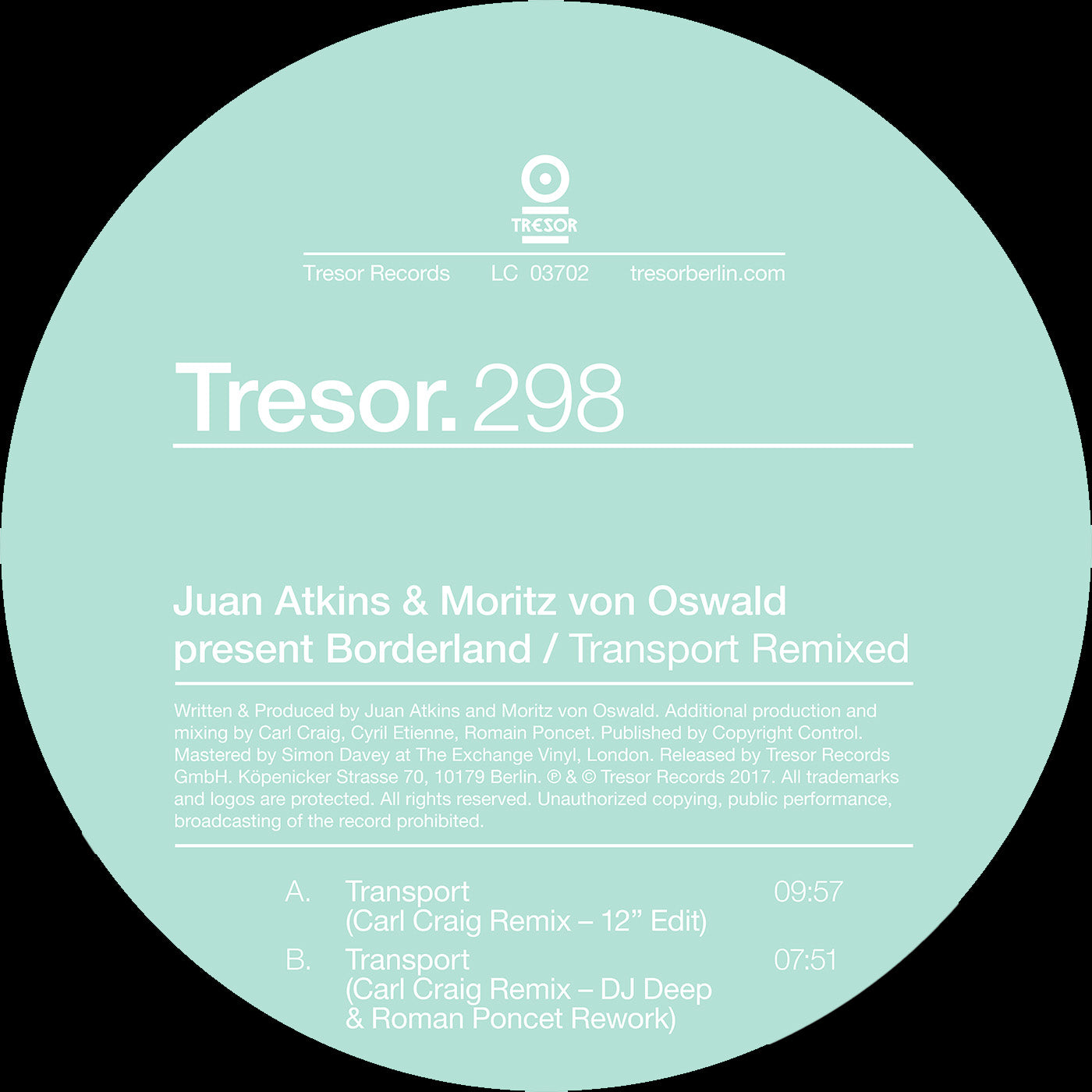 JUAN ATKINS AND MORITZ VON OSWALD PRESENT BORDERLAND - TRANSPORT REMIXED 12" (TRESOR)