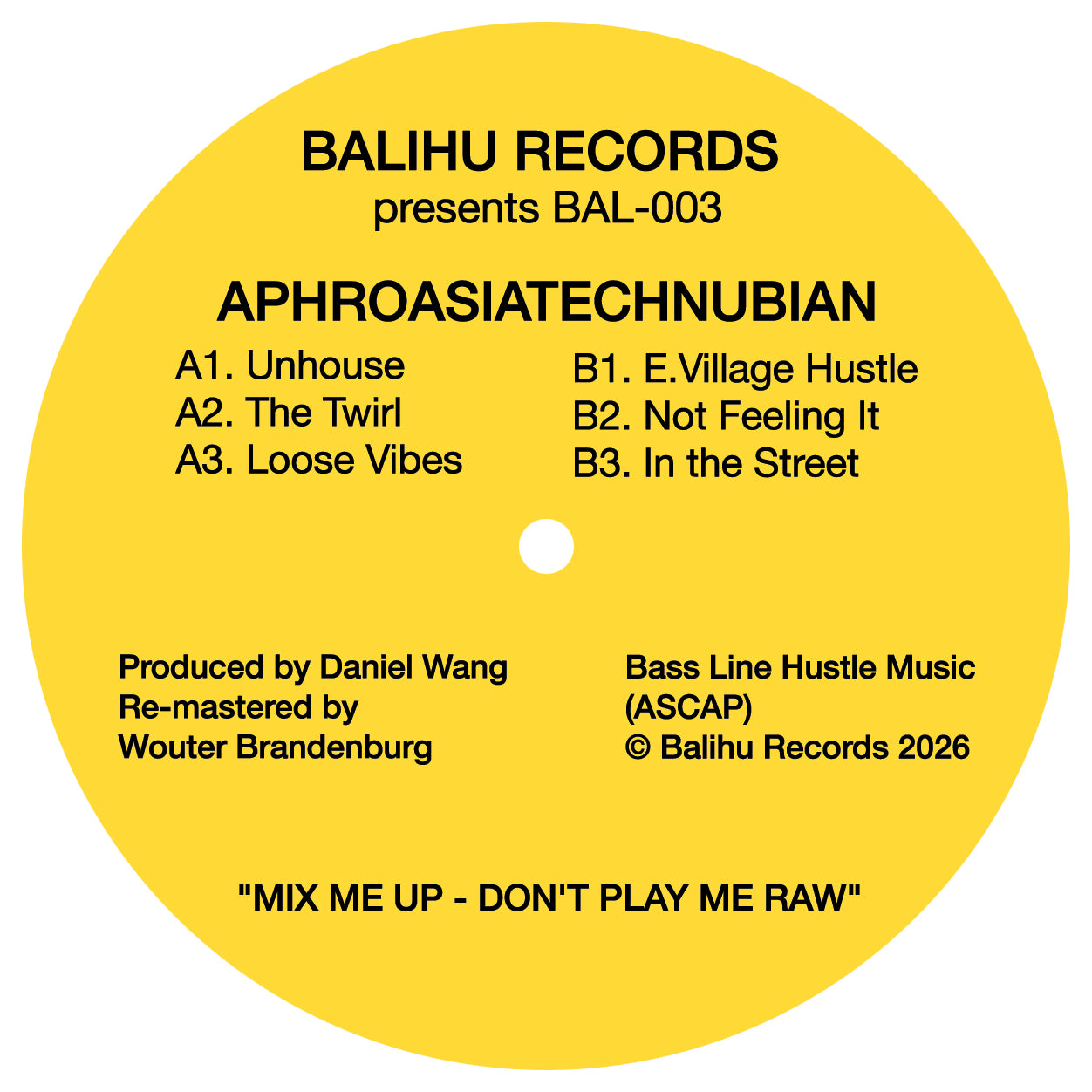 DANIEL WANG - APHROASIA TECHNUBIAN (2026 Repress) 12" (BALIHU RECORDINGS)