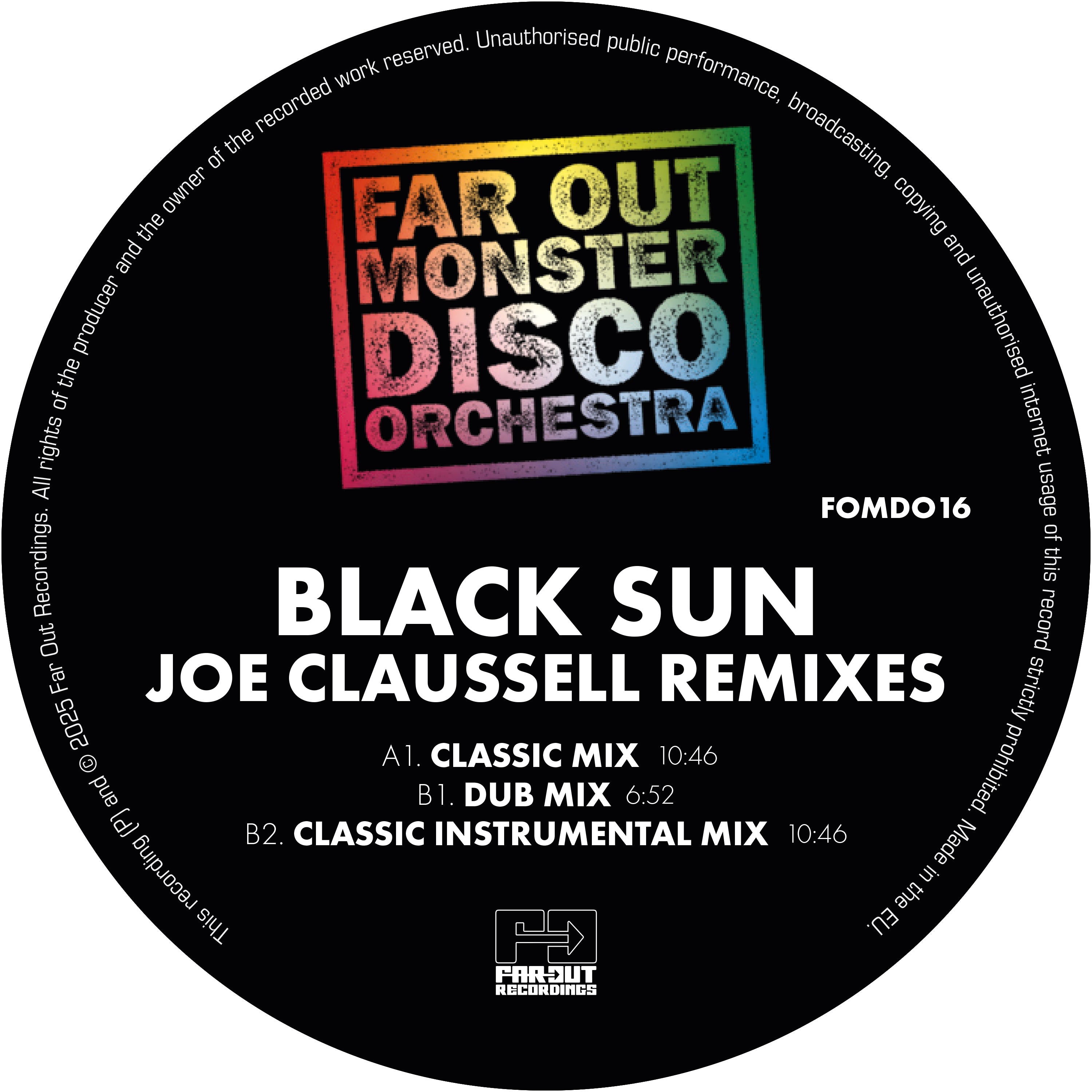 FAR OUT MONSTER DISCO ORCHESTRA - BLACK SUN (JOAQUIN JOE CLAUSSELL SACRED RHYTHM REMIXES) 12" (FAR OUT RECORDINGS)