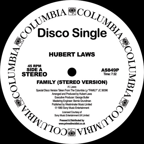 HUBERT LAWS - FAMILY 12" (COLUMBIA DISCO SERIES)